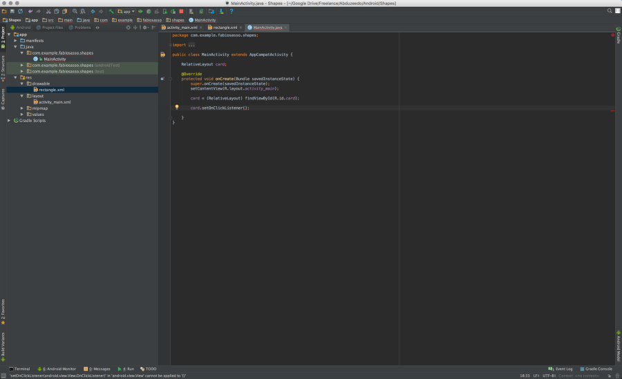 Android Native Prototyping - Shapes and Click Event