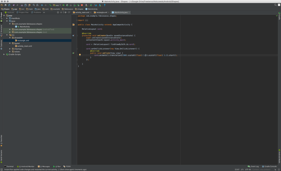 Android Native Prototyping - Shapes and Click Event