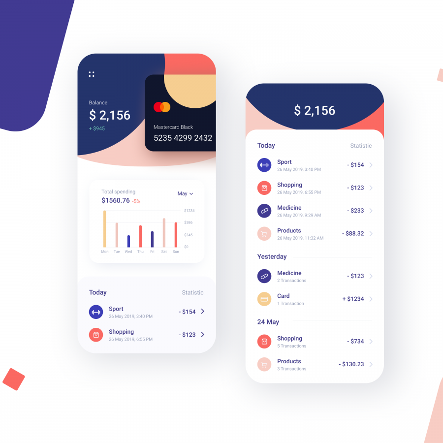 Banking App Design Inspiration: A Roundup by Vadim Drut, Brave Wings and more