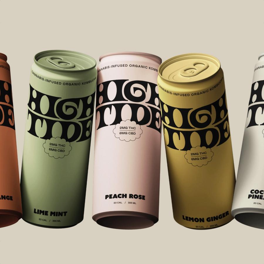 Branding for High Tide drinks with a 60s-inspired visual identity
