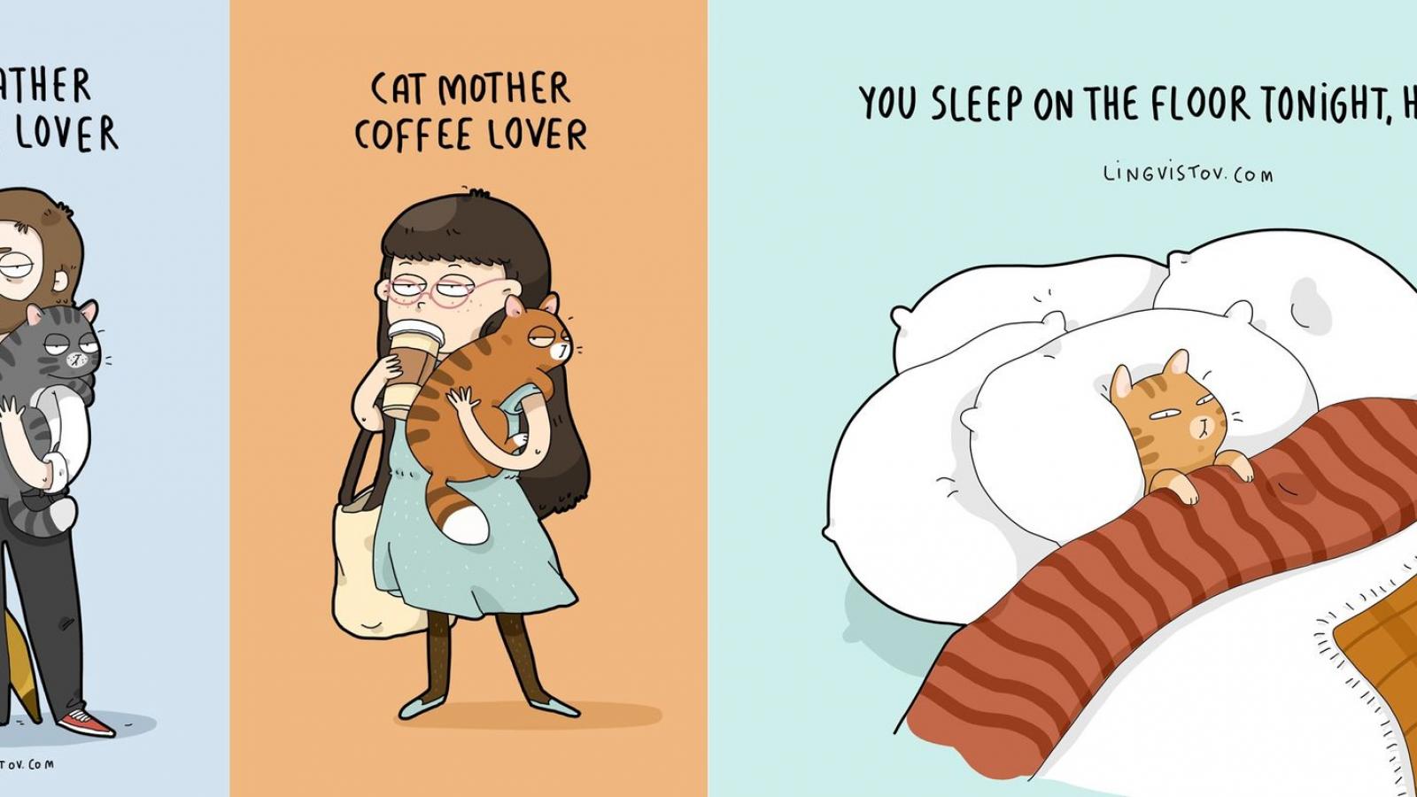Amantes del gato Rejoice: estas ilustraciones de Lingvistov hará que su día