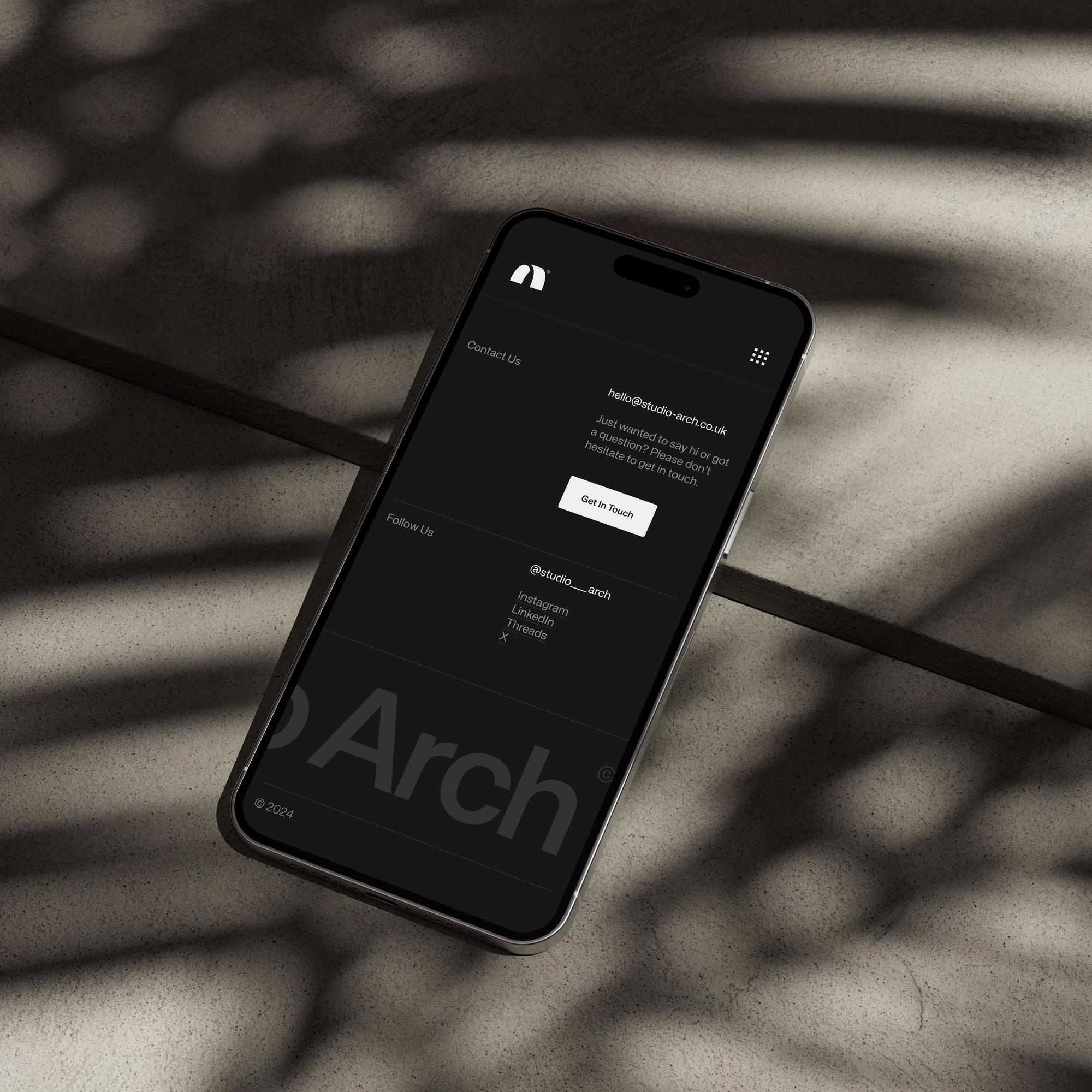 Studio Arch brand identity colour palette in black white and grey
