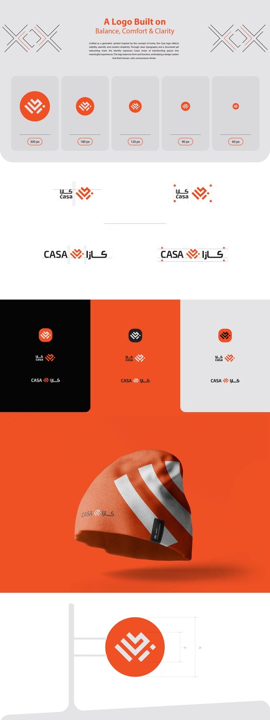 Opciones de logotipos bilingües y guía de tamaños para el diseño de identidad de marca conceptual