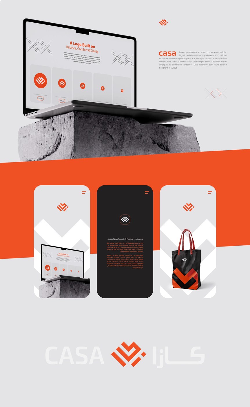 Maqueta de portátil y móvil con diseño de logotipo de marca conceptual