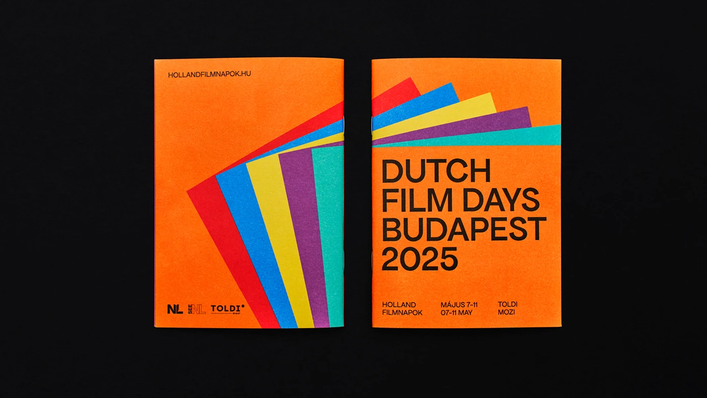 Las tarjetas de programación codificadas por colores muestran cinco tonos diarios diferentes con la marca Dutch Orange - Dutch Film Days Film Festival