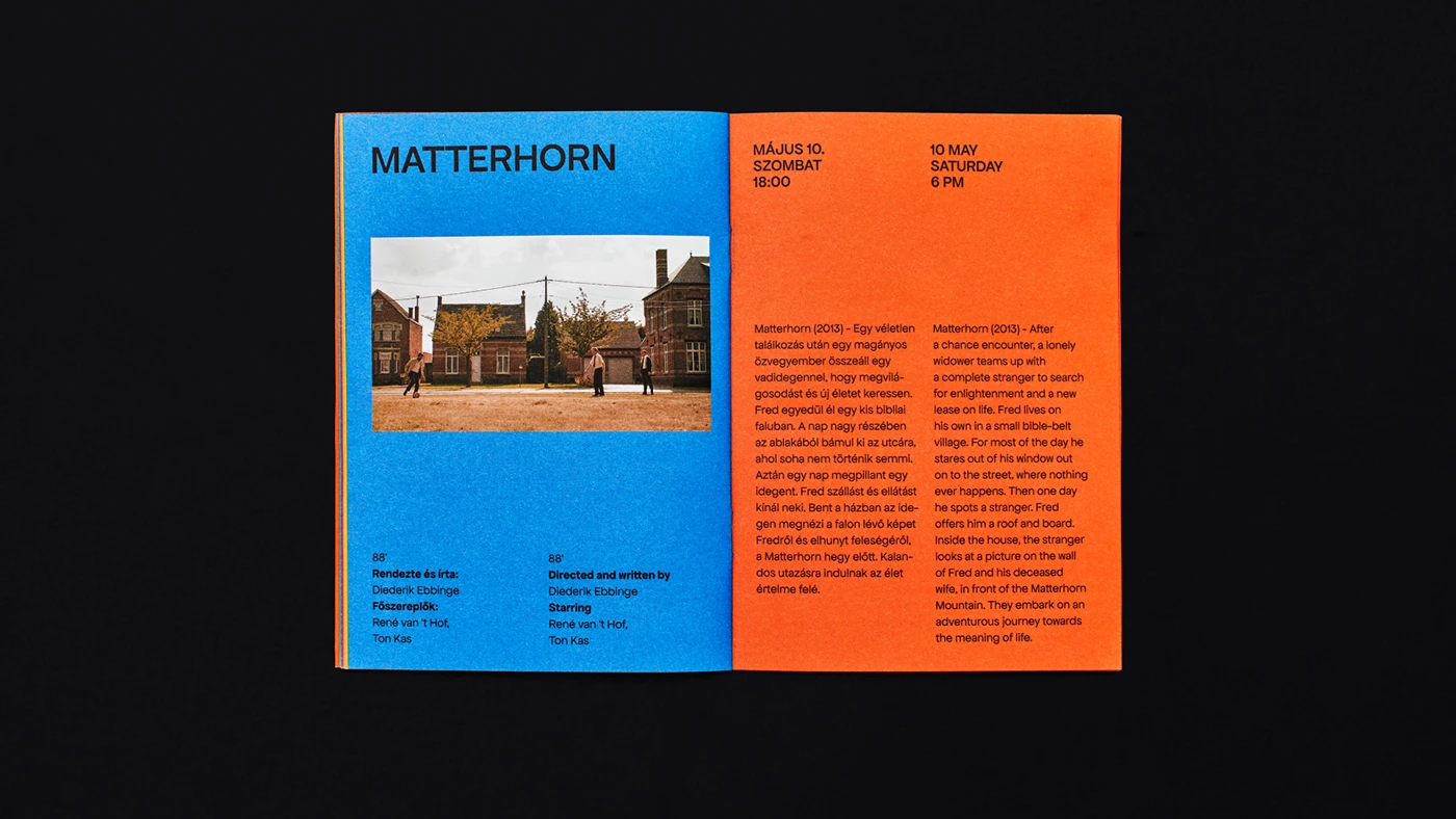 Descripción general completa del sistema de identidad que muestra carteles, tarjetas y aplicaciones de señalización - Marca del festival de cine Dutch Film Days