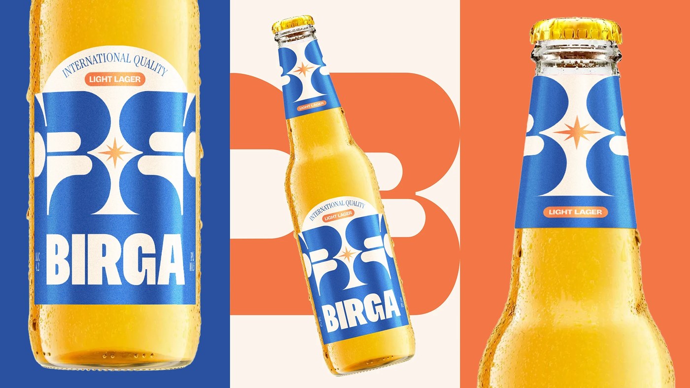 Diseño de empaque de cerveza Birga diseño gráfico de etiqueta de letra B de gran tamaño