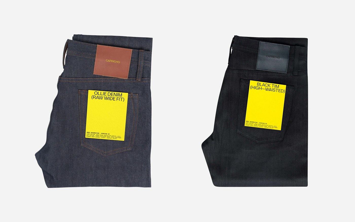 Premium labels featuring the denim brand identity typography