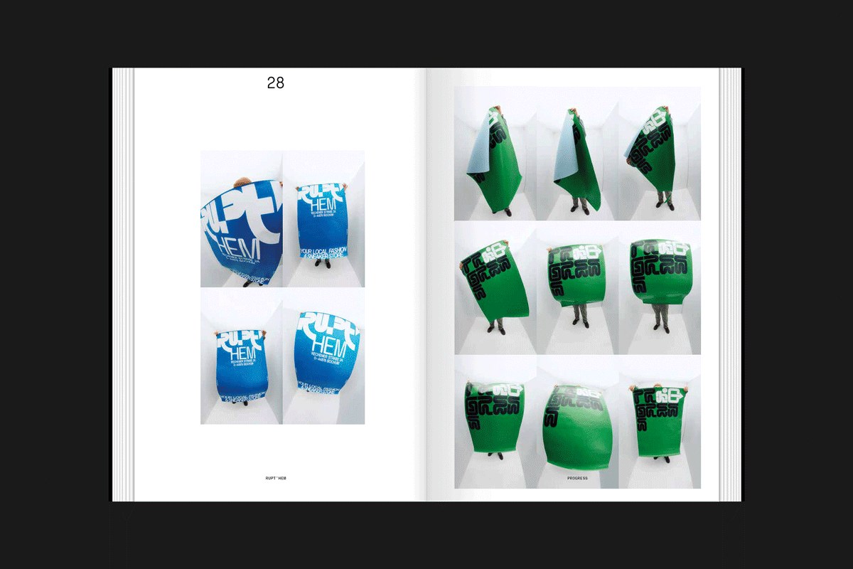 Diseño de libro de carteles de Cihan Tamti usando clean sans y tipografía de bloque gótico