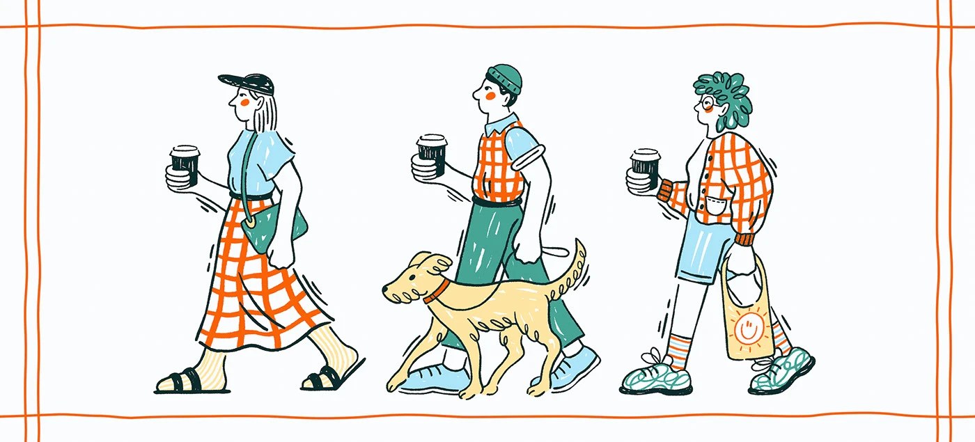 Diseño de marca de cafetería GRID: aplicación de logotipo y productos con un único acento naranja