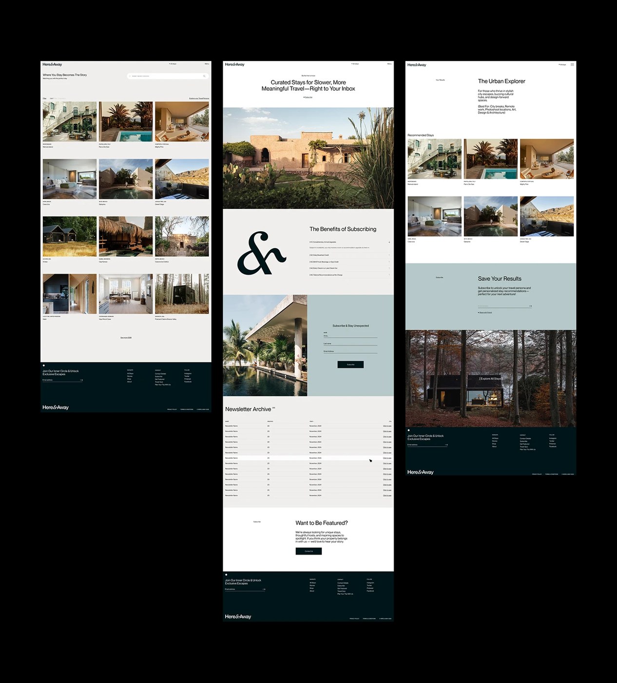 here away web design editorial serif typography property listing