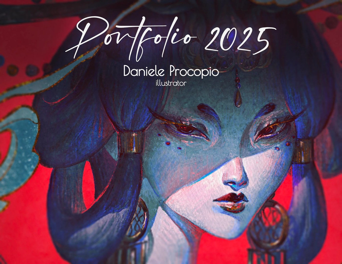 digital illustration portfolio featuring Turandot character portrait with pencil texture