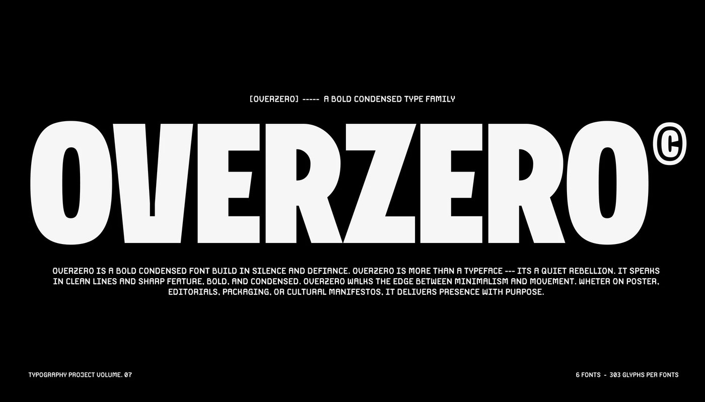 bold condensed display typeface Overzero banner specimen