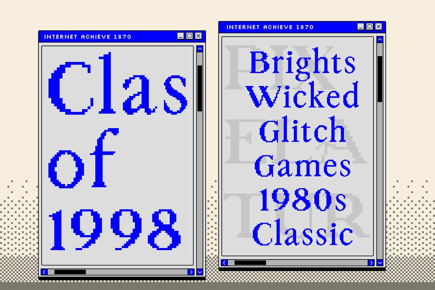Pixelatura pixel font display font banner de título azul y blanco con corazón de 8 bits