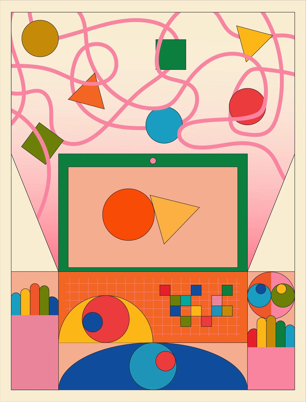 Ilustración de diseño de cartel perspectiva completa.