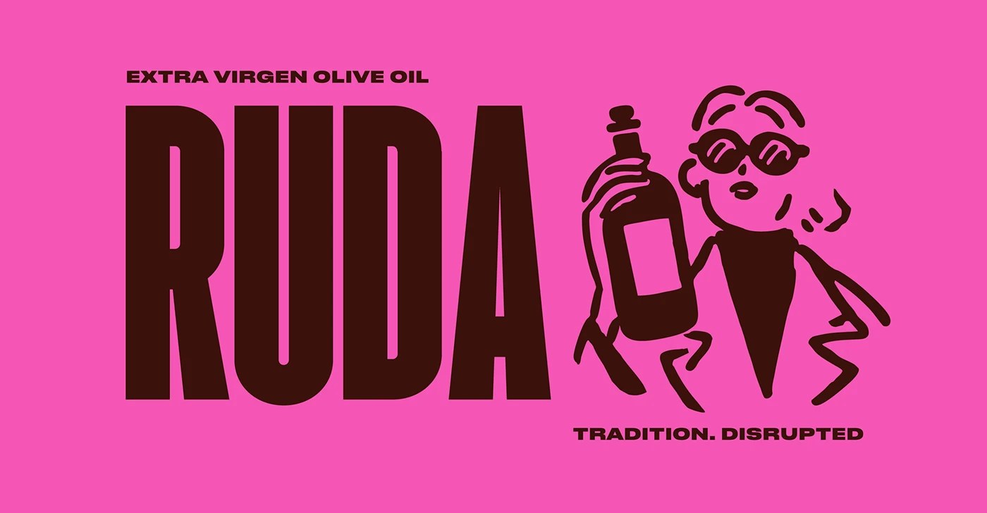 Logotipo de la marca Ruda AI diseñado por Yai Salinas – rosa brillante y marrón