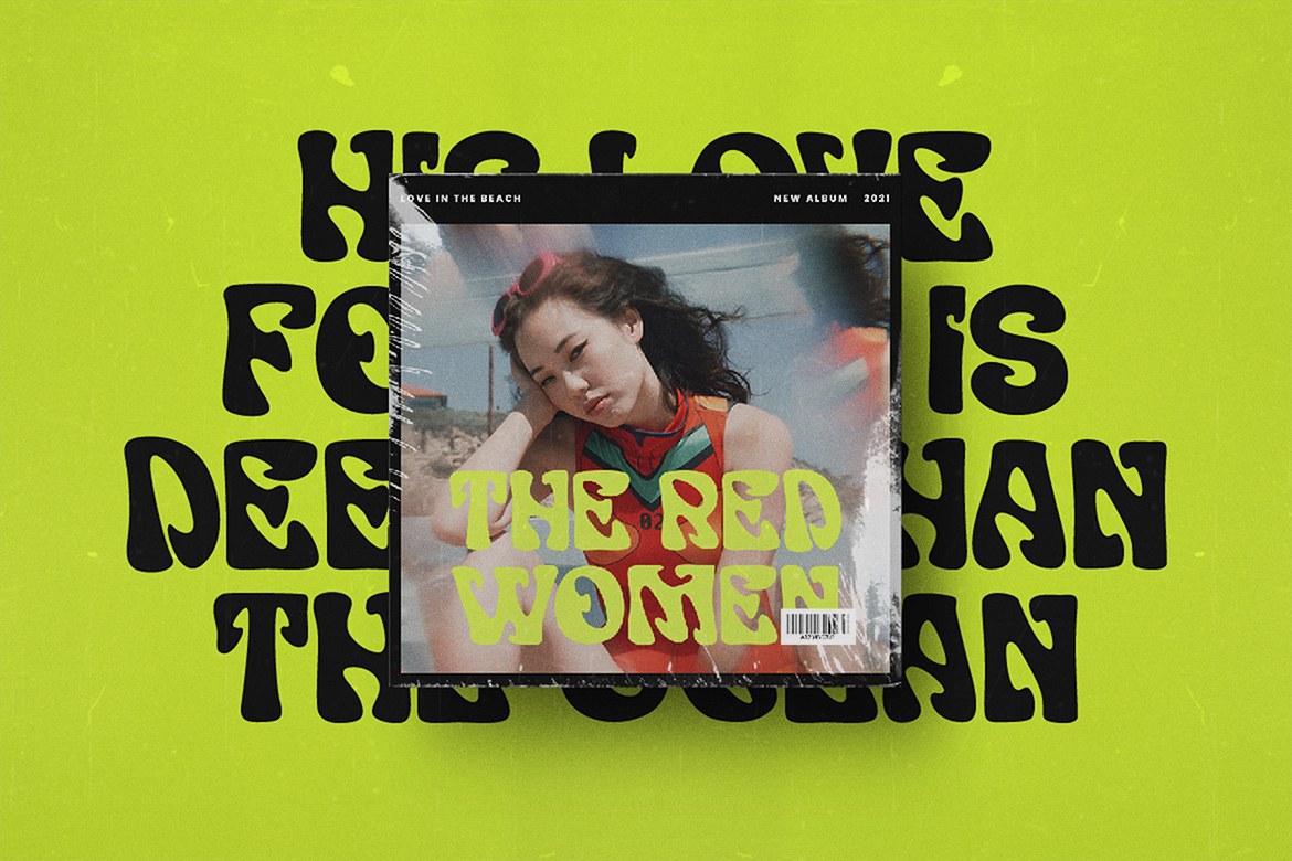 Retro funk album cover layout featuring the Vantage free font.