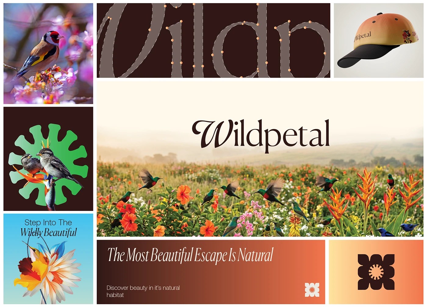 Wildpetals logo mark with botanical illustration — brand identity design by Joshua Oladele