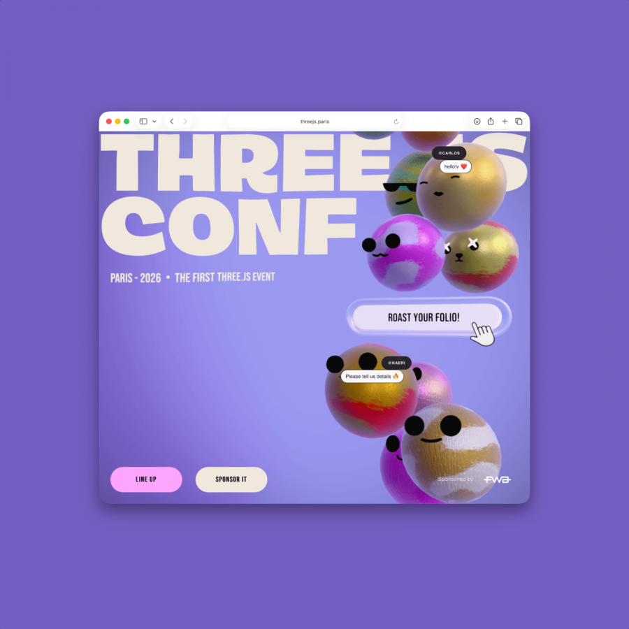 Three.js conference website threejs.paris physics-driven 3D sphere community UI