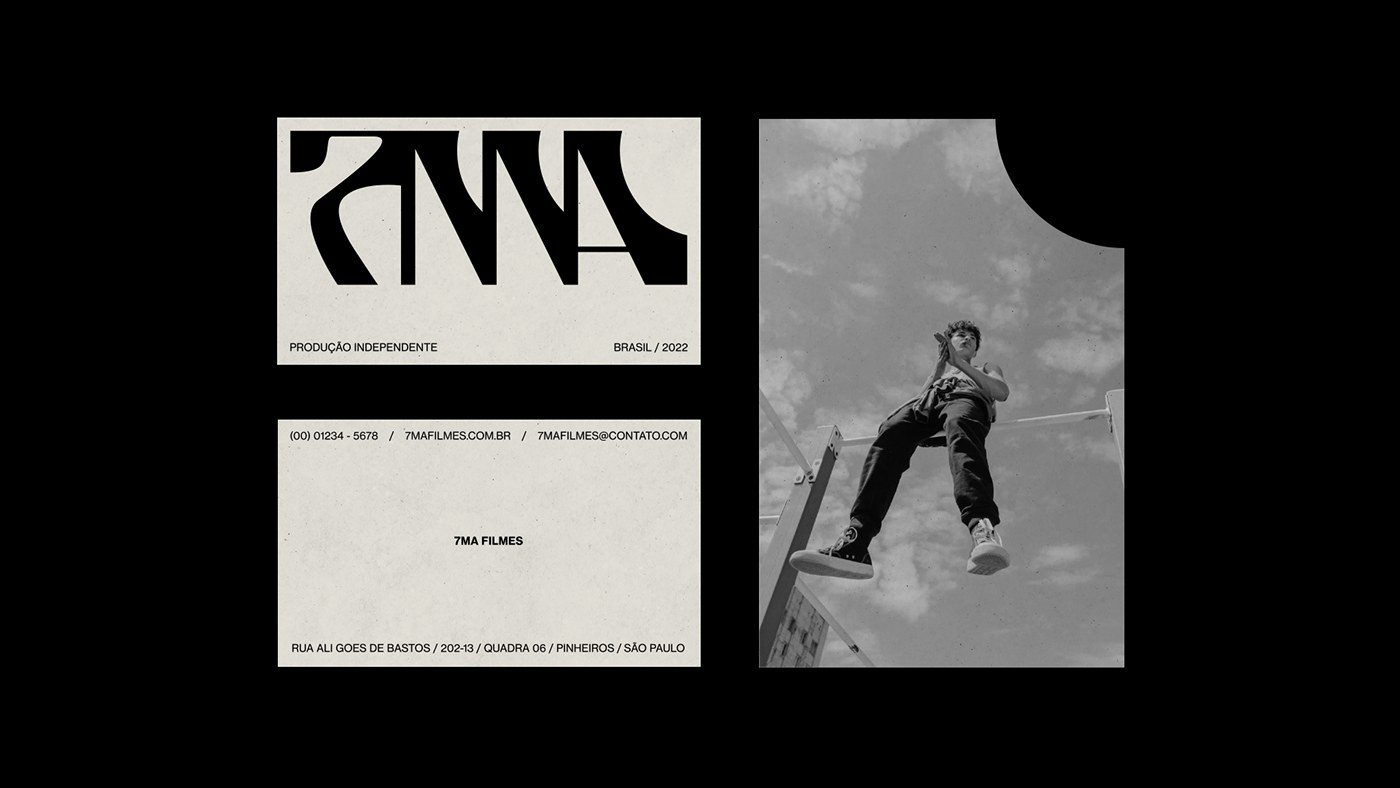7MA Filmes film branding stationery letterhead and business card layout