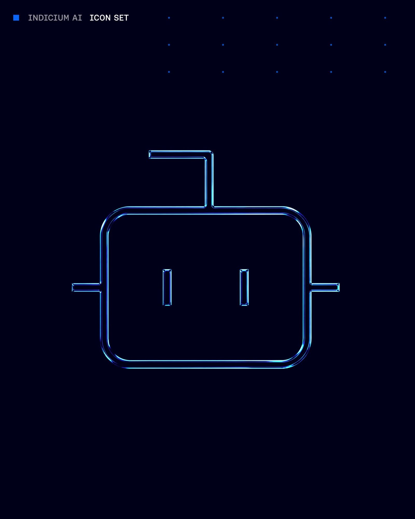 Indicium AI icon set — Fractal Glass brand identity neon glass treatment on dark navy