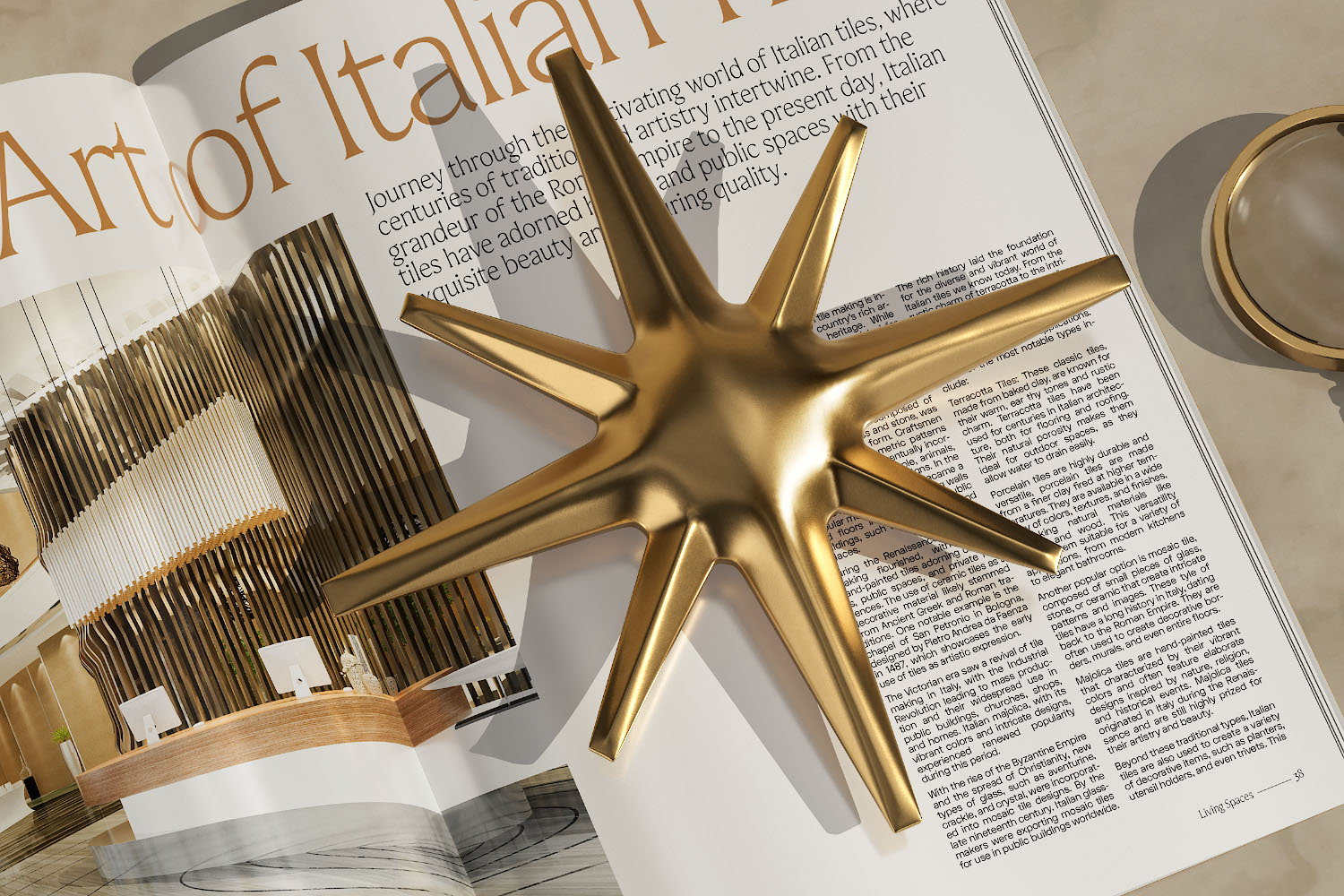 Divo Ceramica brand identity North Star symbol featured on magazine spread