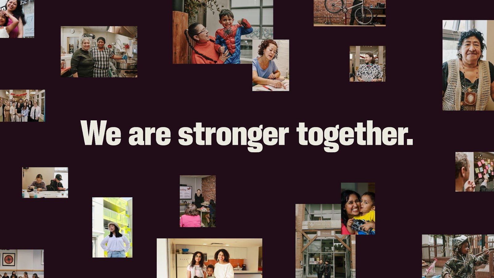 Custom illustrations framed within the YWCA BC rebrand geometric motif