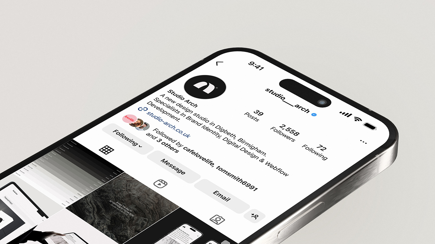 Impresiones de identidad de marca de Studio Arch y aplicaciones de marca