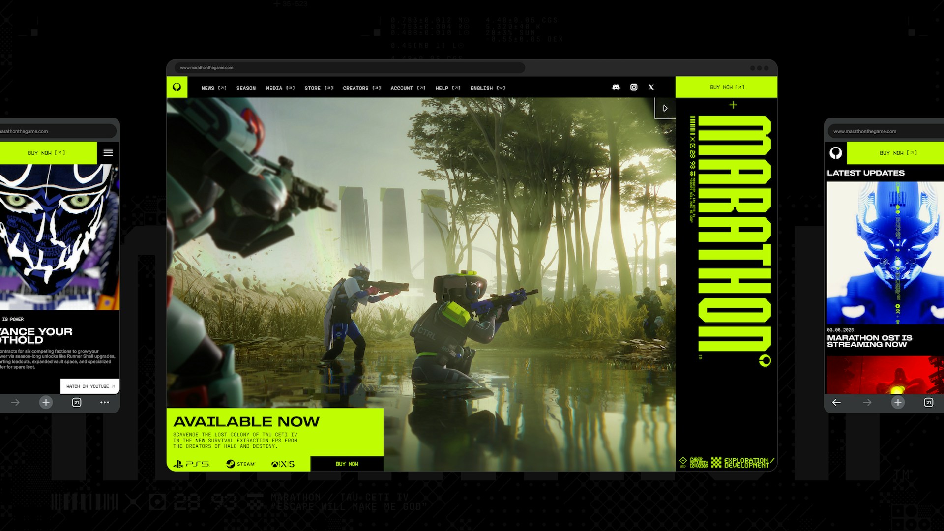 Marathon brand identity website design by Kurppa Hosk showing faction world-building and UI design