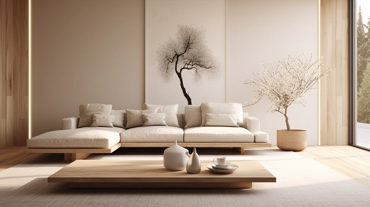 Midjourney v7 branding material study — warm earthy interior living room moodboard