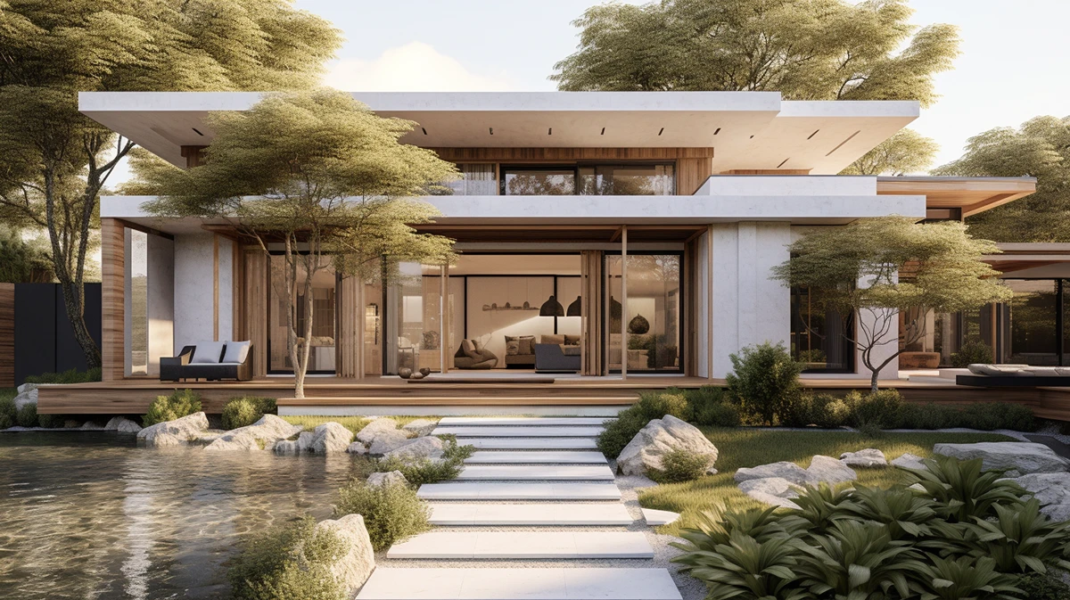 Midjourney v7 branding — Japanese villa exterior clean geometry reference