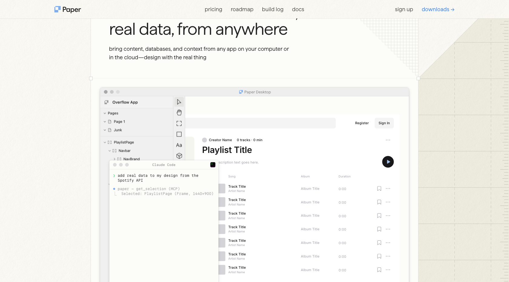 Paper.design MCP integration — real data from any API flowing into the design canvas