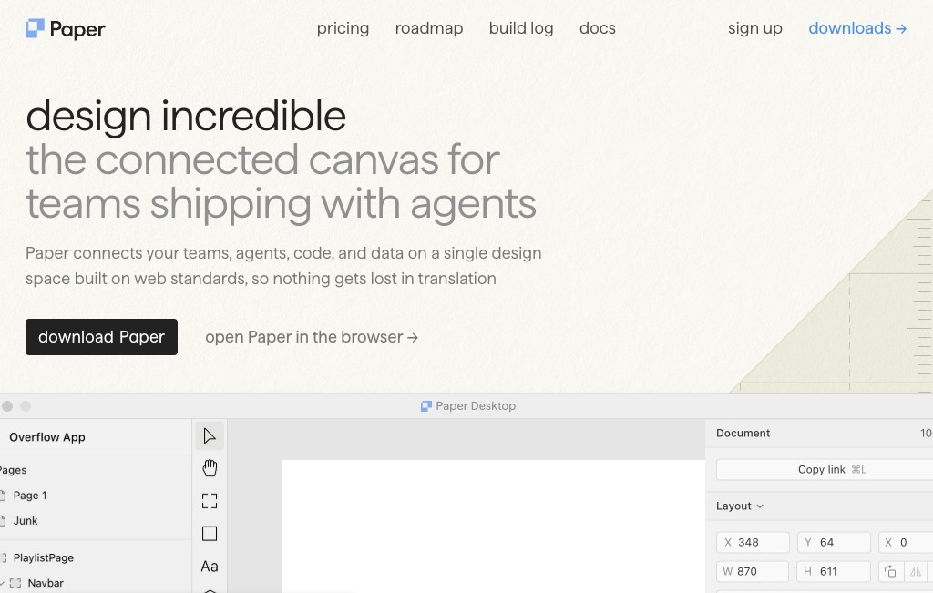 Página de inicio de Paper.design: uso de MCP AI Canvas para el diseño de atmósferas