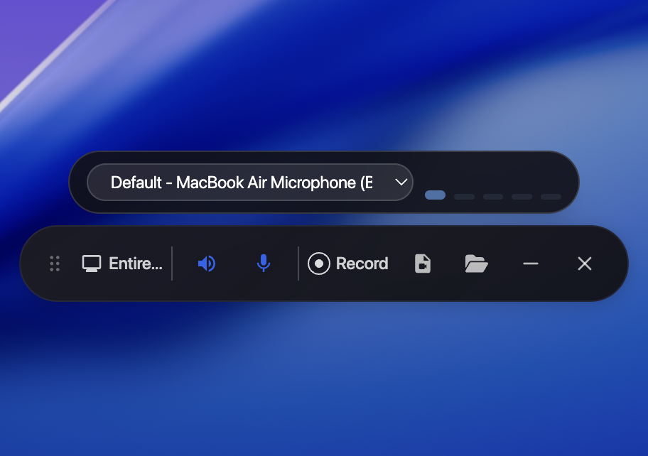 Recordly screen recorder window selection interface