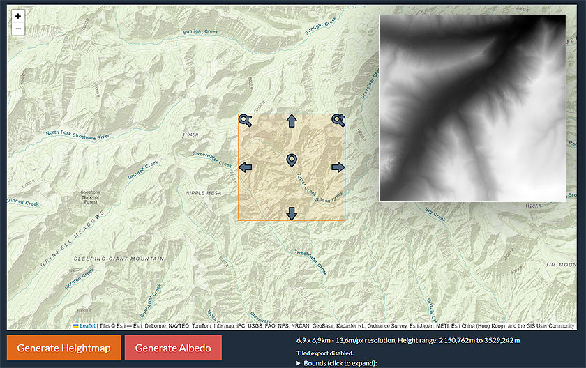 GPS elevation heightmap data used for San Rita topographic web design terrain