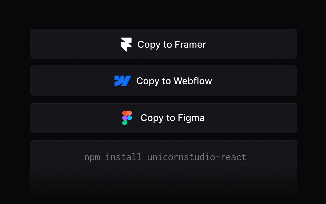 Unicorn Studio WebGL design tool embed options for Framer Webflow and Wix