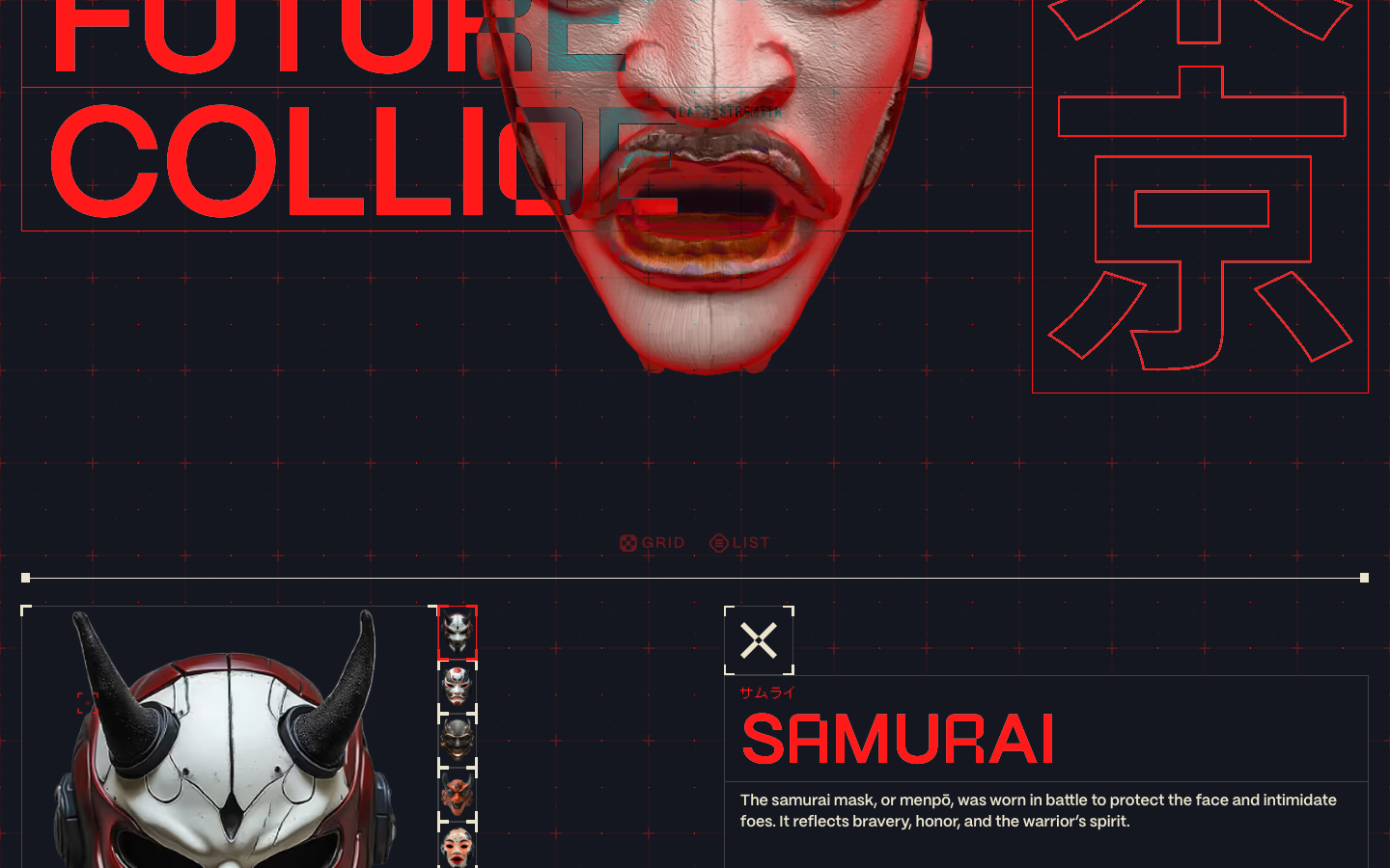 Utopia Tokyo interactive web design Samurai mask detail panel