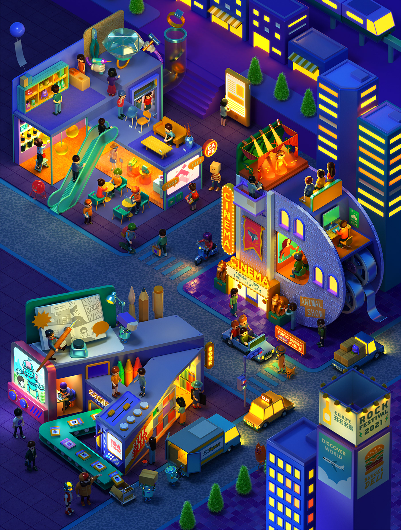 Colorful 3D Illustrations for Tokyo Design Academy School