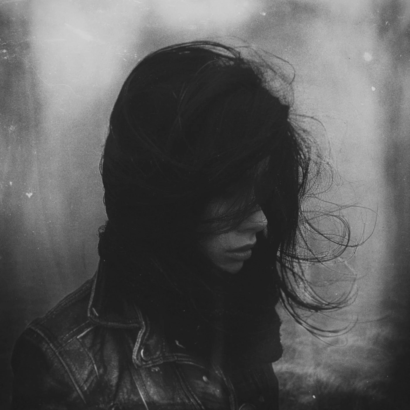 black and white portrait photography analog — head-and-shoulder portrait, psychological interiority