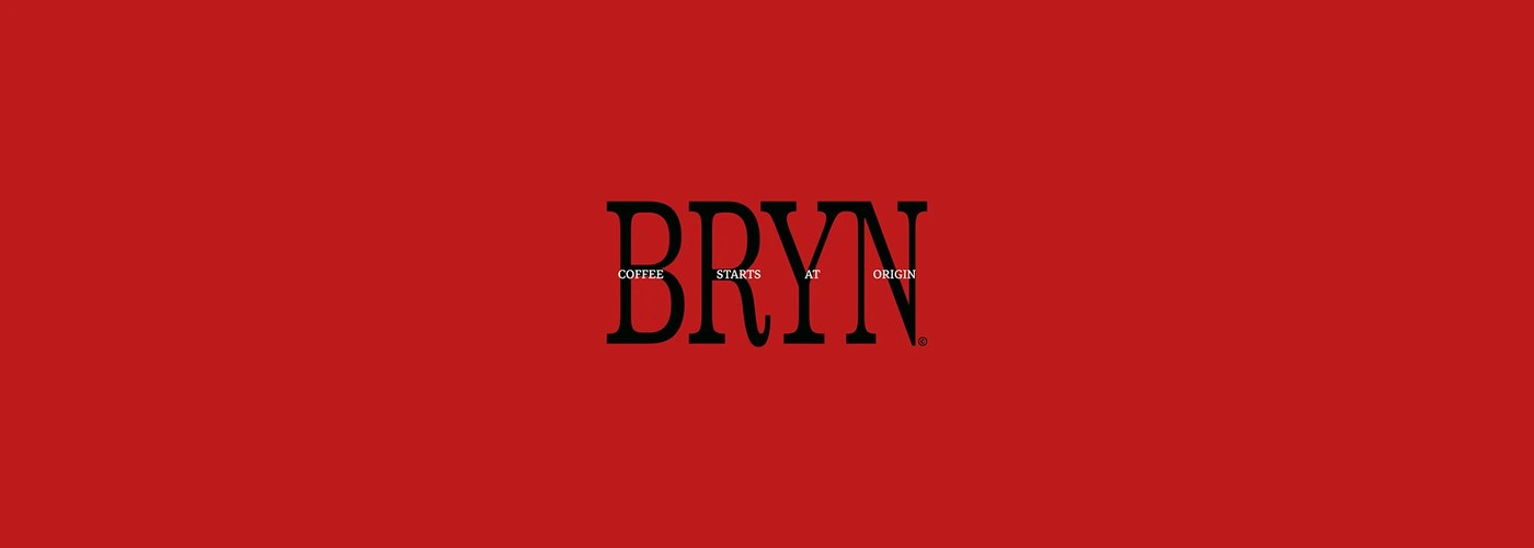 BRYN coffee house brand identity deep red slab serif wordmark at 200pt