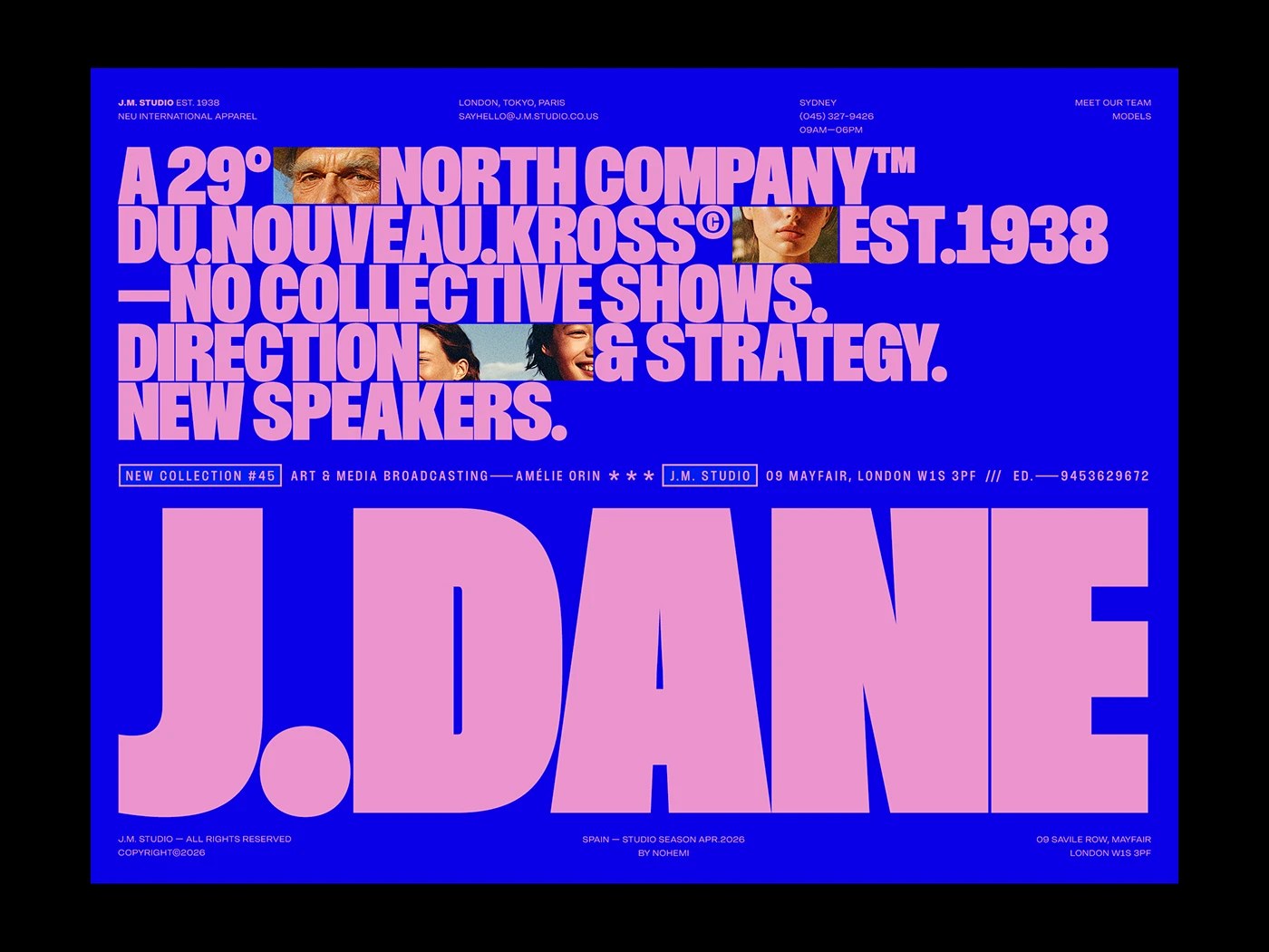 Million condensed display typeface variable font — electric blue poster with pink stacked condensed type