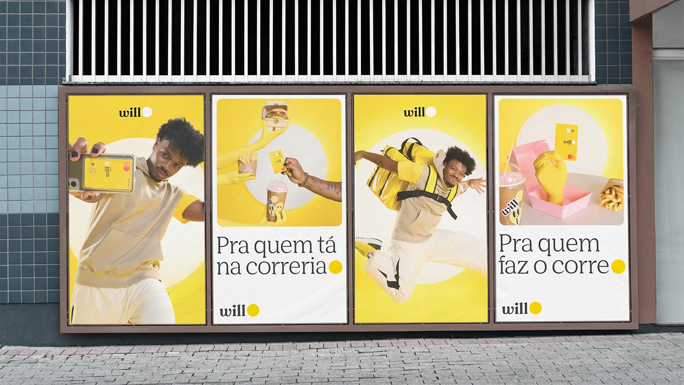 Will bank identity stationery billboard with portrait and wordmark campaign