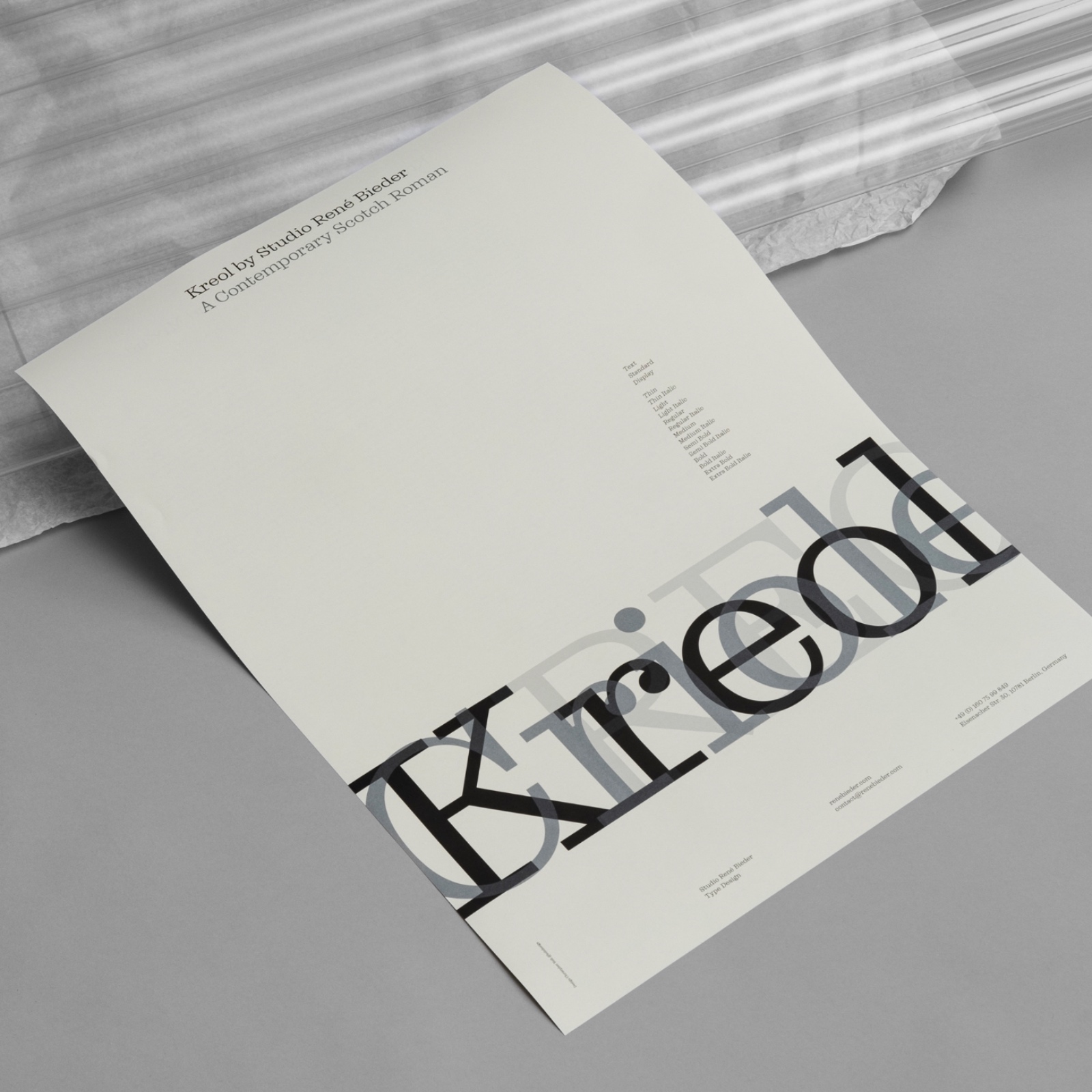 Kreol a contemporary serif in three optical sizes