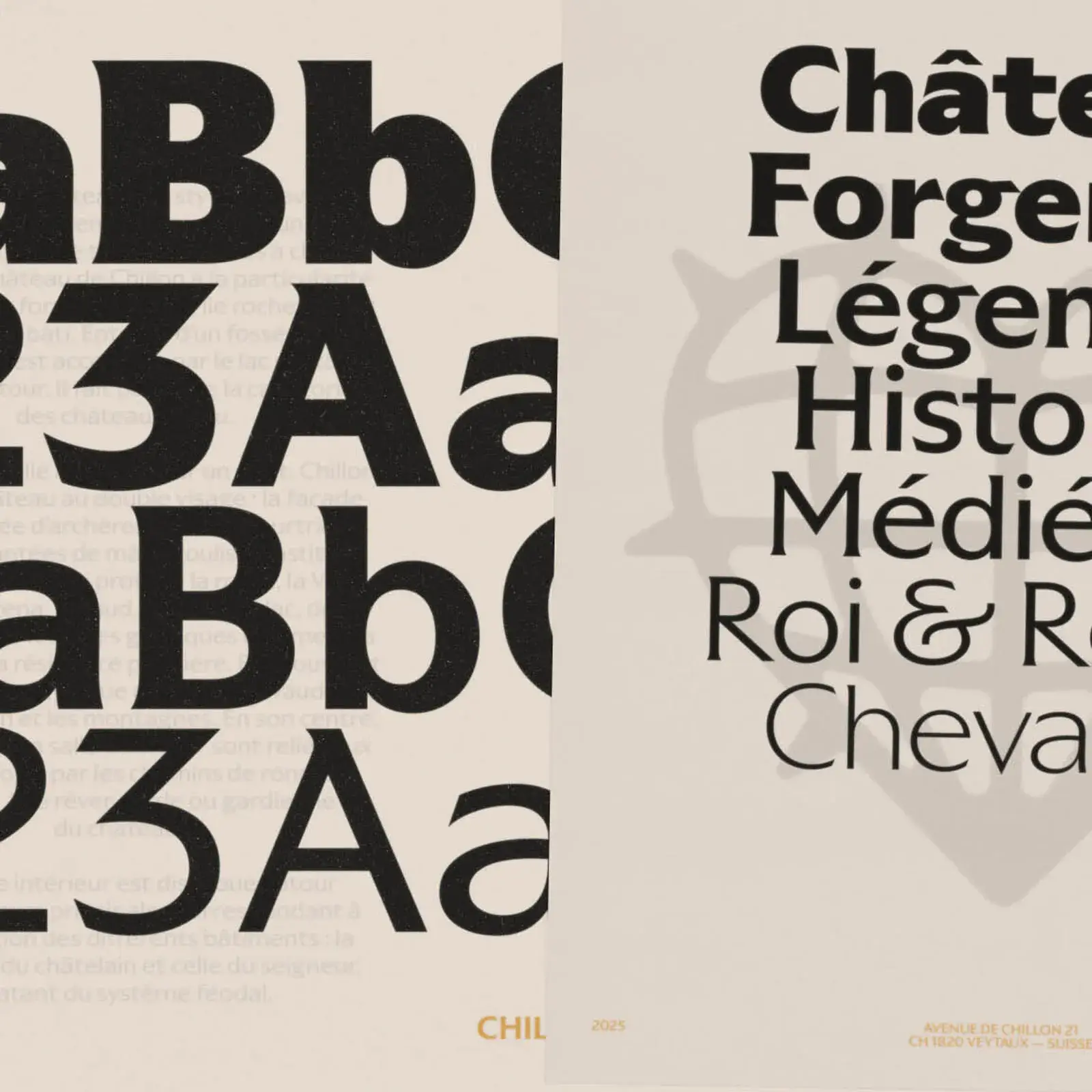 Chillon Castle brand identity by Hymn studio — medieval pigments, custom typeface, and stone-carved graphic language
