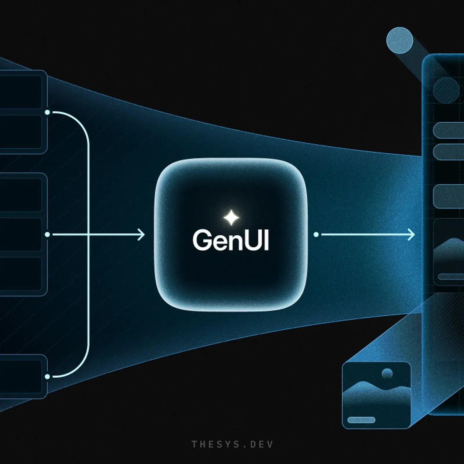 Generative UI architecture diagram by Thesys showing the GenUI engine pipeline