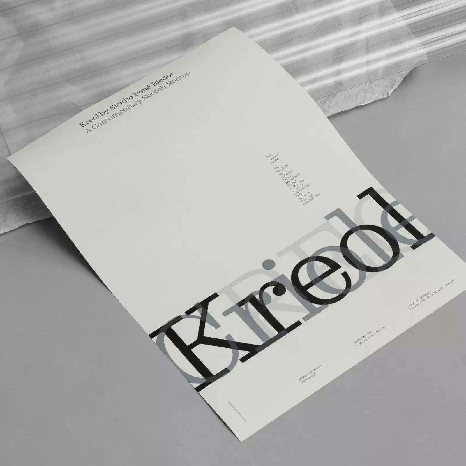 Kreol — a contemporary serif in three optical sizes