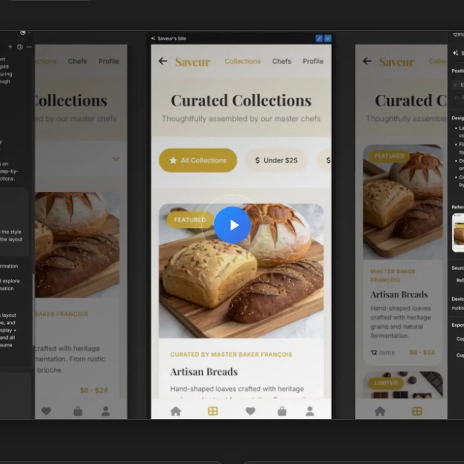 Moonchild AI UI design tool showing chat-driven screen generation