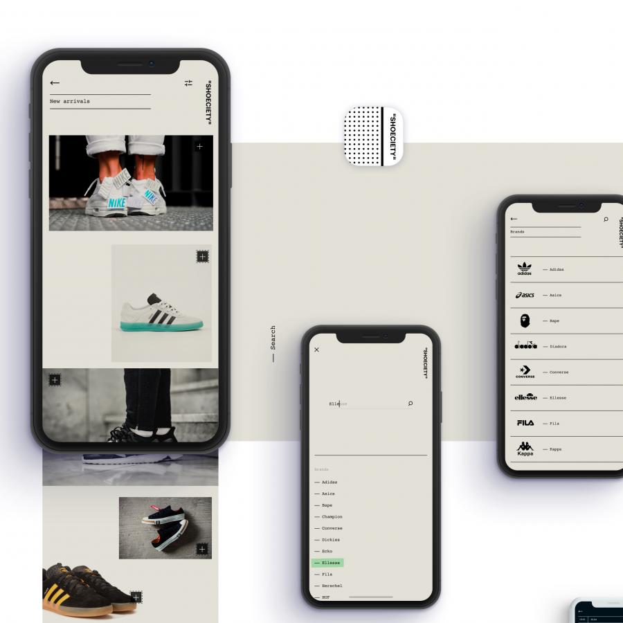 Sleek and Minimalist App Design Concept for Shoeciety 