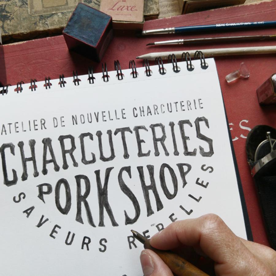 Hand lettering for Les Charcuteries Porkshop