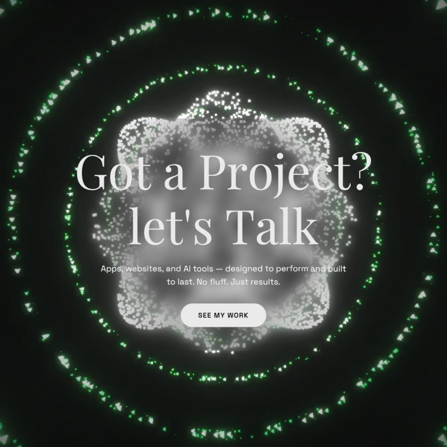 Casberry web design portfolio by Eswar Prasaath — dark mode hero with green particle rings